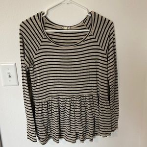 Tan & black striped flowy shirt